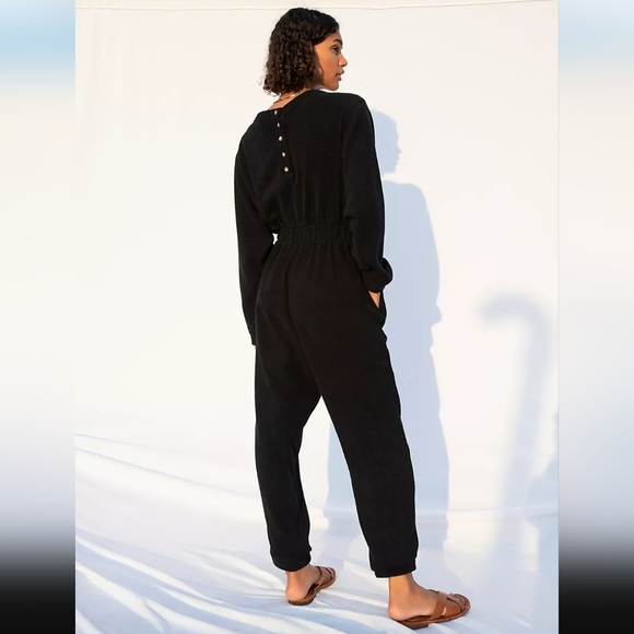 Free People Keepin It Real Jumpsuit Long Sleeve Scoop Neck Button Back Black NWT - Picture 4 of 16